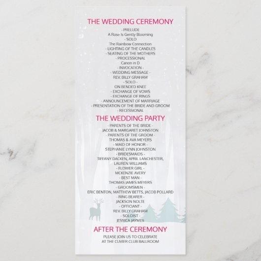 Programme Snow Wonderland Birds Deer Winter Wedding Programm (Dos)