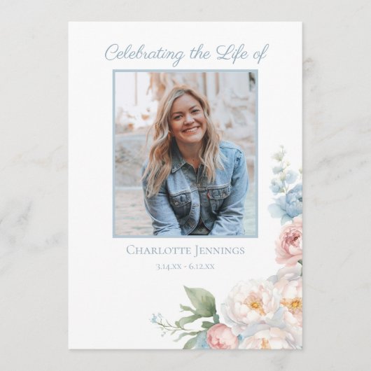 Programme Soft Blue Floral Funeral Memorial Ordre de service (Devant)