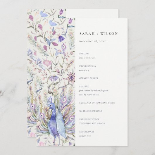 Programme Soft Classy Ornate Floral Peacock Weddin (Devant / Derrière)