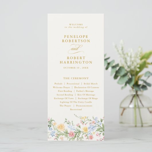 Programme Soft Pastel Ornate Spring Gold Floral Wedding (Debout devant)