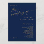 Programme Soft Romantic Dark Navy Mariage bleu et or<br><div class="desc">Présentez notre programme moderne de mariage bleu et or de la Marine Romantique dans une taille 5x7! Ce programme exprime une élégance et une romance intemporelles avec son riche arrière - plan bleu marine et sa gracieuse calligraphie et texte or. Cette conception de programme compact 5x7 possède toujours le même...</div>