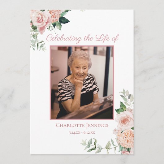 Programme Soft rose Floral Funeral Memorial Ordre de service (Devant)