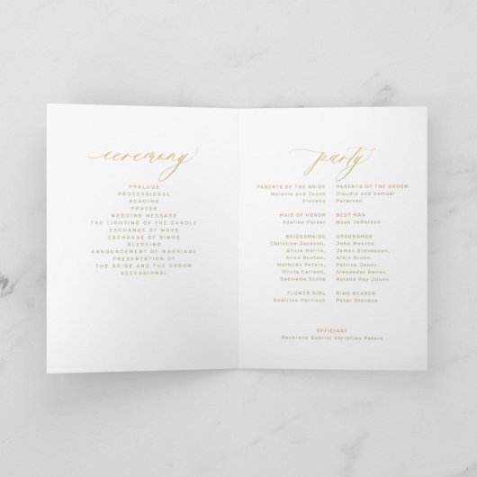 Programme Soignée simple or calligraphie mariage (Intérieur)