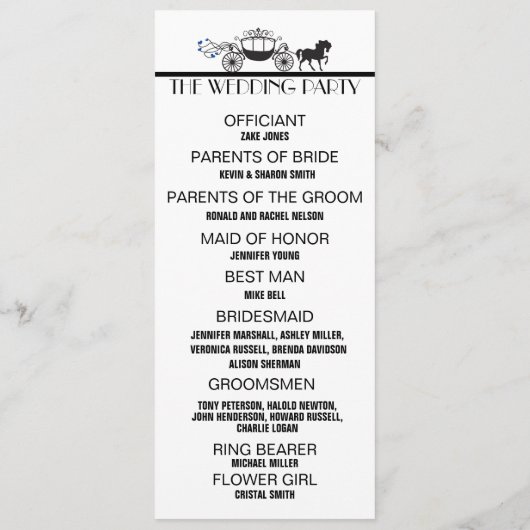 Programme Soirée de Mariage Elégante Cheval et Buggy (Dos)