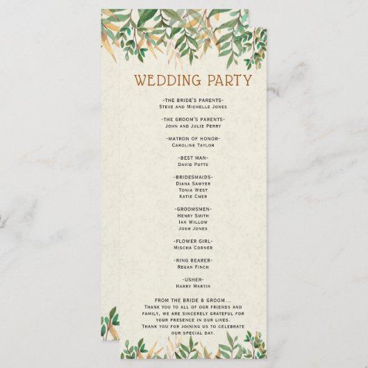 Programme Soirée de mariage et cérémonie (Devant / Derrière)