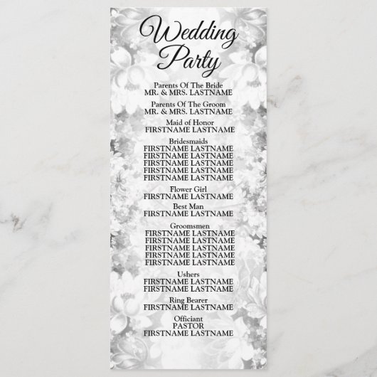 Programme Soirée de mariage Silver Floral Élégant (Dos)