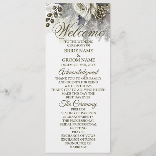 Programme Soirée de mariage Silver Golden White Roses (Devant)