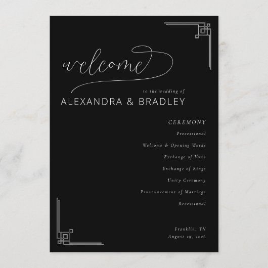 Programme Sophisticated Black Geometric Wedding Ceremony (Devant)