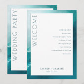 Programme Sophisticated Teal Watercolor Ceremony Schedule (Devant / Derrière)