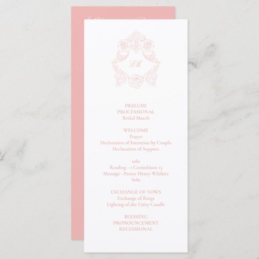 Programme Sophistiqué Classic Script Blush Rose Mariage (Devant / Derrière)