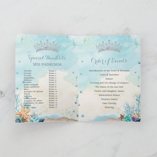 Programme Sous la mer Plage Quinceañera XV Ordre des événeme (Intérieur)