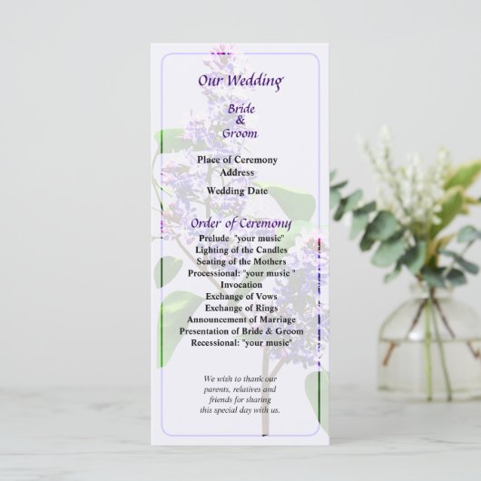 Programme Spray of Lilacs Wedding Program (Debout devant)