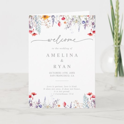Programme Spring Colorful Wildflower Minimal Folded Wedding (Devant)