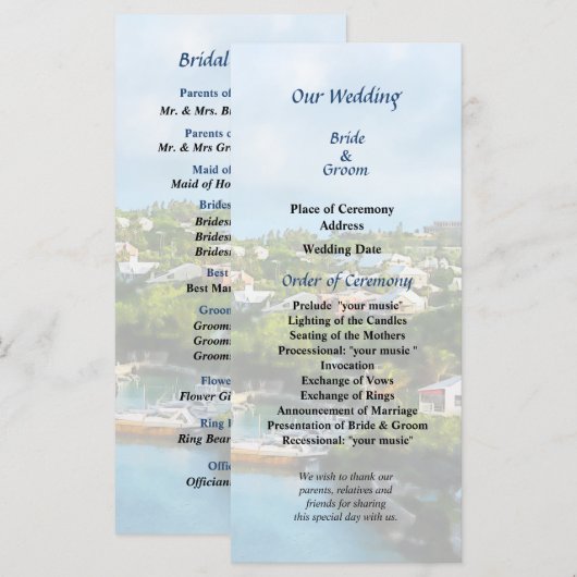 Programme St. George's Harbour, Bermudes Wedding Program (Devant / Derrière)