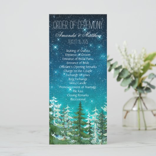 Programme Star Light Forêt Mariage Ordre de cérémonie (Debout devant)