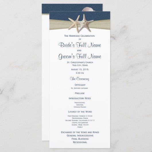 Programme Starfish et Burlap Blue Beach Wedding Program (Devant / Derrière)