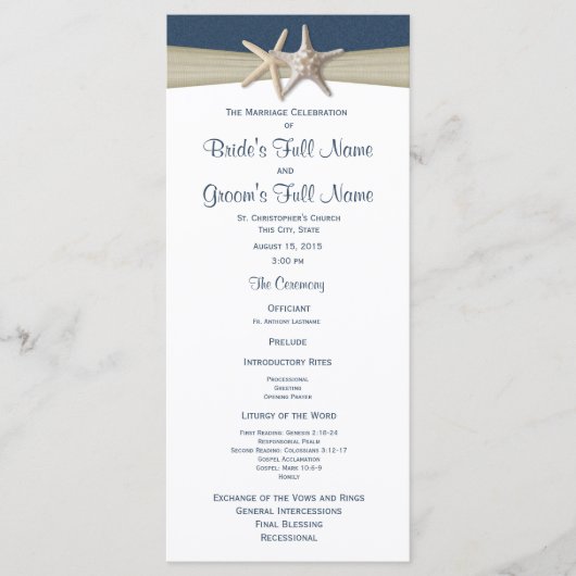 Programme Starfish et Burlap Blue Beach Wedding Program (Devant)