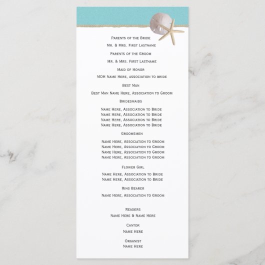 Programme Starfish et Burlap Coral Beach Wedding Program (Dos)