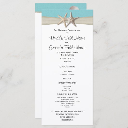 Programme Starfish et Burlap Coral Beach Wedding Program (Devant / Derrière)