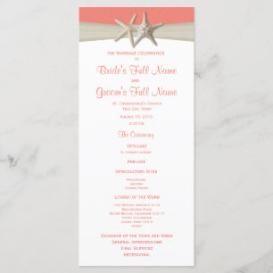 Programme Starfish et Burlap Coral Beach Wedding Program