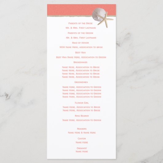Programme Starfish et Burlap Coral Beach Wedding Program (Dos)