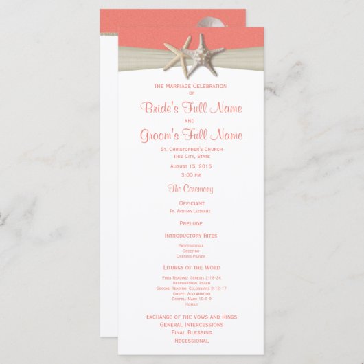 Programme Starfish et Burlap Coral Beach Wedding Program (Devant / Derrière)