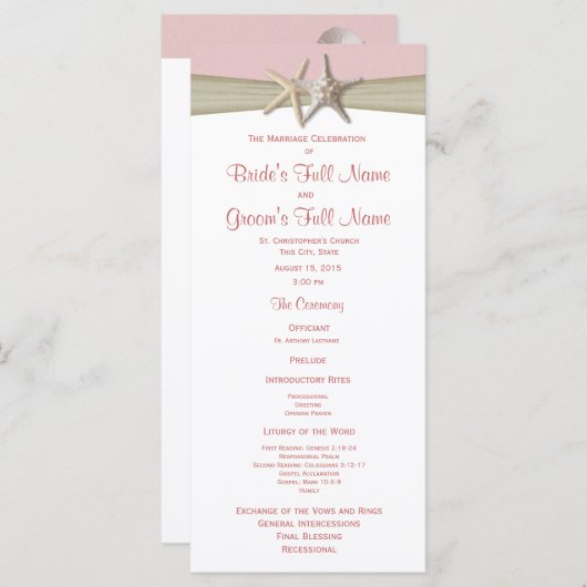 Programme Starfish et Burlap Pink Beach Wedding Program (Devant / Derrière)