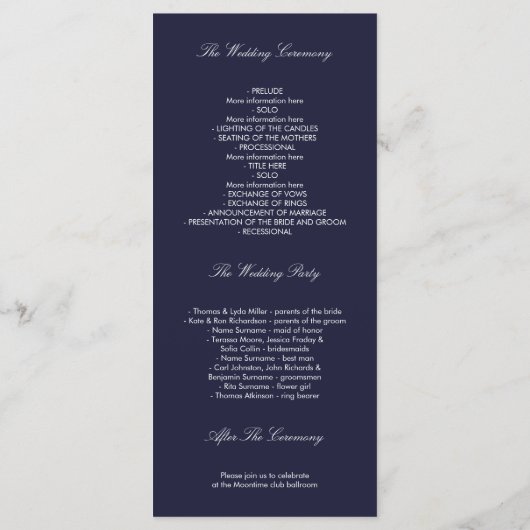 Programme Starry Night and Gold Moon Marine Wedding Programm (Dos)