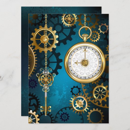Programme Steampunk Arrière - plan turquoise avec Gears (Devant / Derrière)