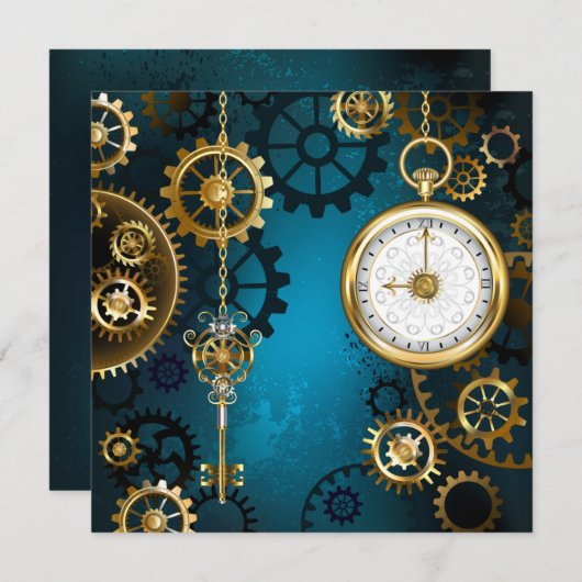 Programme Steampunk Arrière - plan turquoise avec Gears (Devant / Derrière)