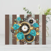 Programme Steampunk Clock and Turquoise Roses on Striped (Debout devant)