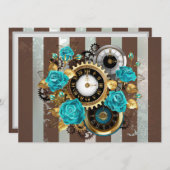 Programme Steampunk Clock and Turquoise Roses on Striped (Devant / Derrière)