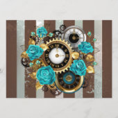 Programme Steampunk Clock and Turquoise Roses on Striped (Devant)