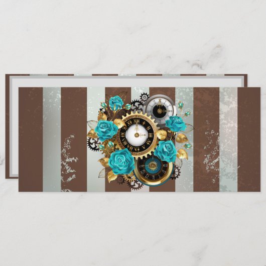Programme Steampunk Clock and Turquoise Roses on Striped (Devant / Derrière)