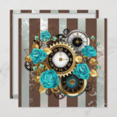 Programme Steampunk Clock and Turquoise Roses on Striped (Devant / Derrière)