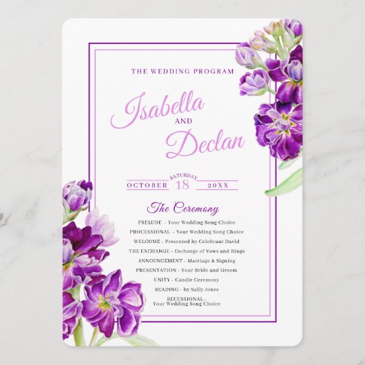 Programme Stock fleurs violet aquarelle art mariage (Devant)