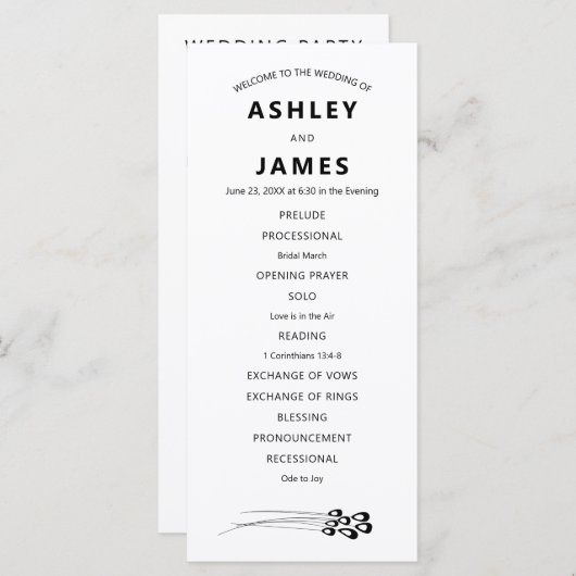 Programme Stylisé Peacock Feather Mariage moderne (Devant / Derrière)