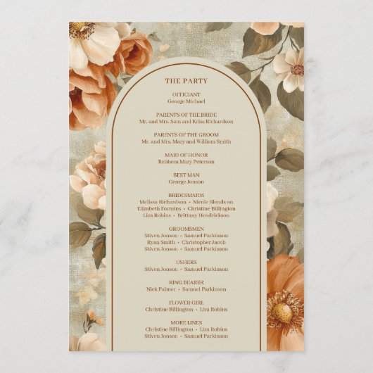 Programme Stylish Boho Rusty Ivory Sage Floral Wedding Plan (Dos)