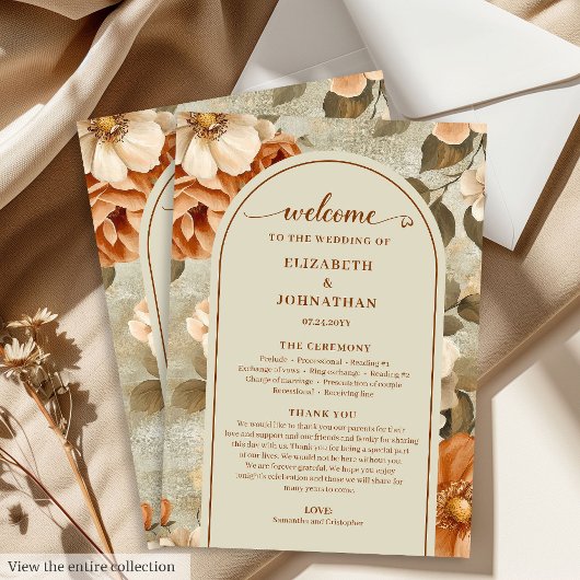 Programme Stylish Boho Rusty Ivory Sage Floral Wedding Plan