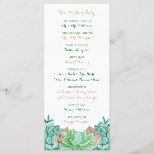 Programme Succulent Bouquet Mariage botanique (Dos)