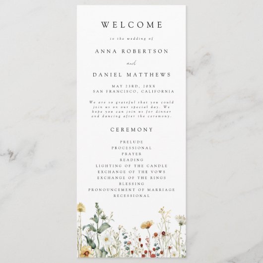 Programme Summer Wildflower Field Wedding (Devant)