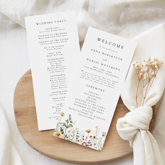 Programme Summer Wildflower Field Wedding