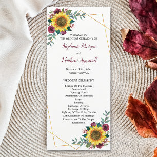 Programme Sunflower Bourgogne Floral Mariage géométrique