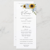 Programme Sunflower Dusty Blue Floral Élégant Mariage Script (Devant / Derrière)