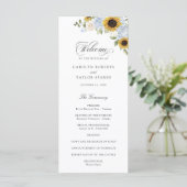 Programme Sunflower Dusty Blue Floral Rustic Wedding Program (Debout devant)