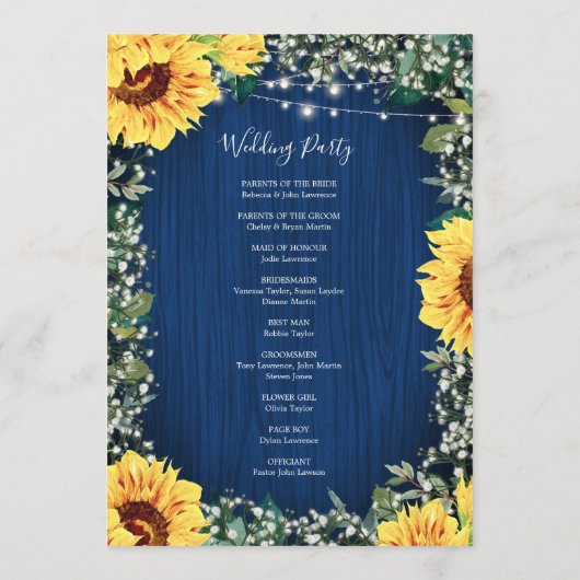 Programme Sunflower Navy Babys Respirateurs Mariage (Dos)