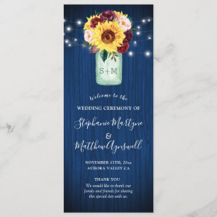 Programme Sunflower Navy Blue Mason Jar Floral Mariage