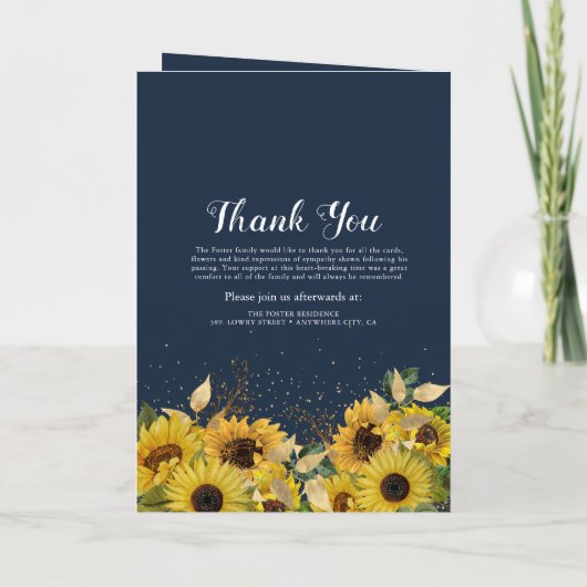 Programme Sunflower Navy & Gold Elegant Funeral Program (Dos)