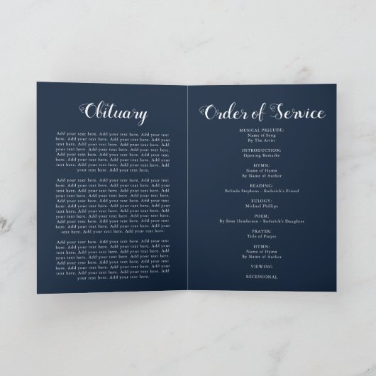 Programme Sunflower Navy & Gold Elegant Funeral Program (Intérieur)