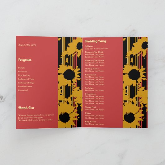 Programme Sunflower Summer Gold Red Wedding Photo (Intérieur)